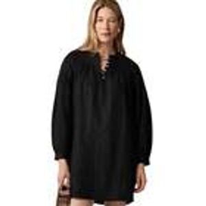 NWOT J Crew Black Linen Gathered Popover Mini Shift Dress Women's Size Large